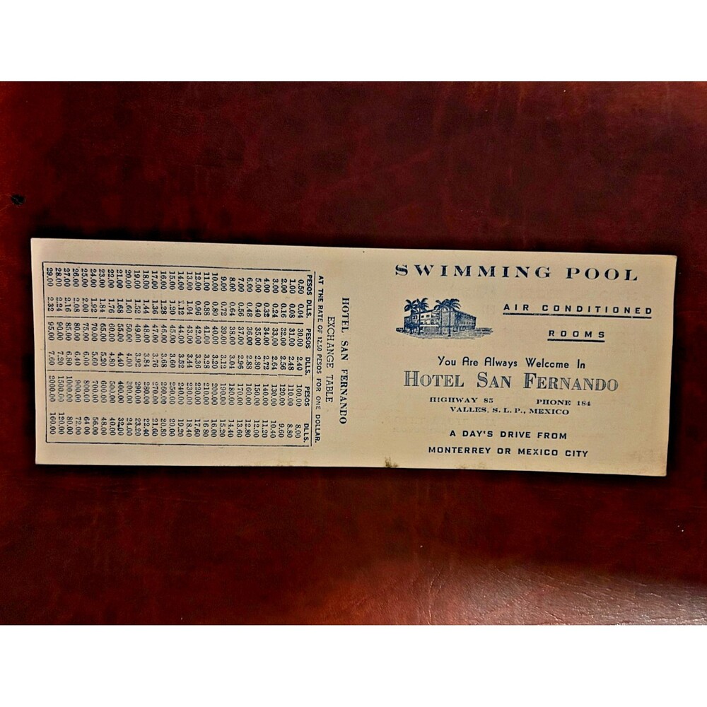 Vintage Hotel San Fernando Mexico Brochure Map Exchange Rate Mid Century